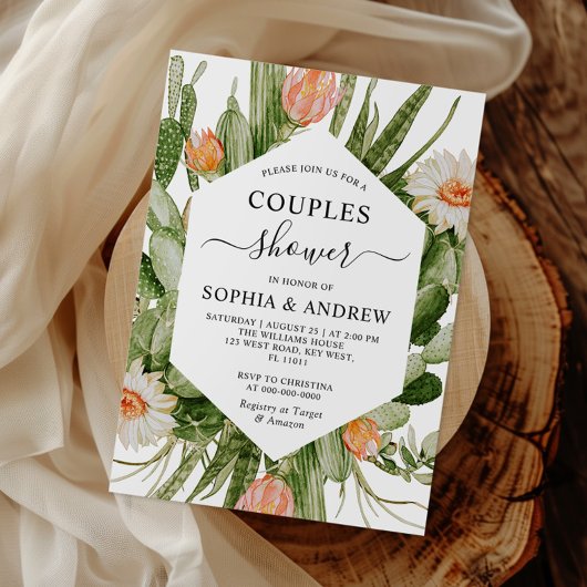 Cactus Flowers Frame Couples Shower Invitation 招待状