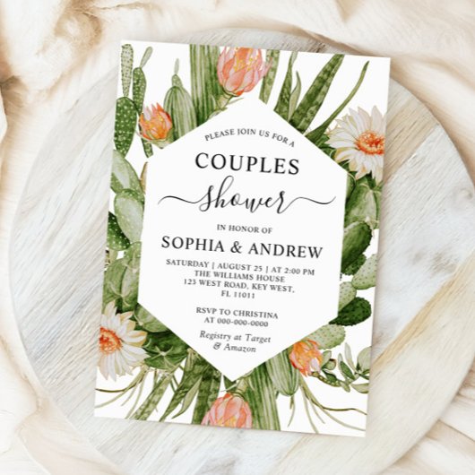 Cactus Flowers Frame Couples Shower Invitation 招待状