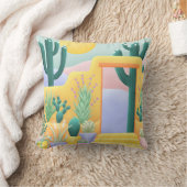 Cactus Garden Southwest Desert Landscape Drawing クッション (ブランケット)