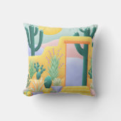 Cactus Garden Southwest Desert Landscape Drawing クッション (正面)