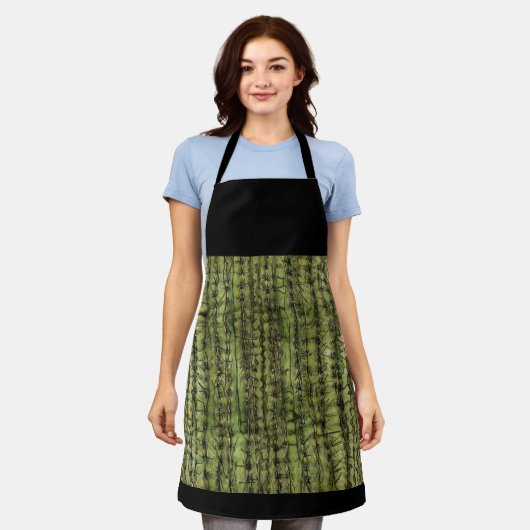 Cactus Green Kitchen Apron with Black Upper  エプロン (着用した状態)