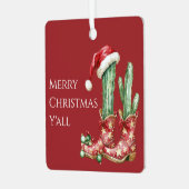 Cactus Hat Stars Western Cowboy Boots Christmas メタルオーナメント (正面左)