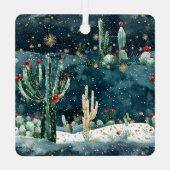 Cactus Hat Stars Western Cowboy Boots Christmas メタルオーナメント (裏面)