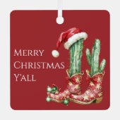 Cactus Hat Stars Western Cowboy Boots Christmas メタルオーナメント (正面)