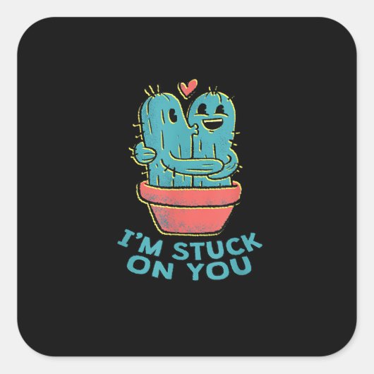 Cactus Joke Im Stuck On You Retro Succulent Couple スクエアシール (正面)
