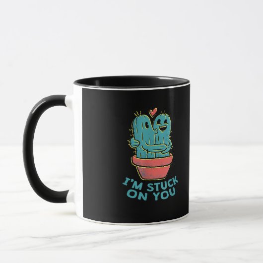 Cactus Joke Im Stuck On You Retro Succulent Couple マグカップ (左)