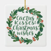 Cactus Kisses & Christmas Wishes A Square Ornament セラミックオーナメント (裏面)
