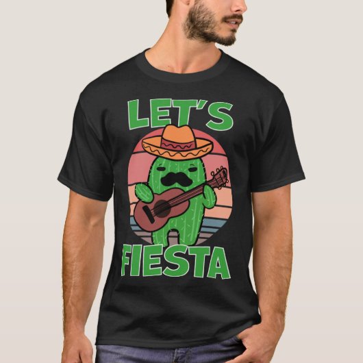 Cactus Let s Fiesta Guitar Sombrero Mustache Tシャツ (正面)