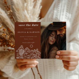 Cactus Line Art Desert Photo Save the Date ポストカード