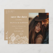 Cactus Line Art Desert Photo Save the Date ポストカード (正面/裏面)