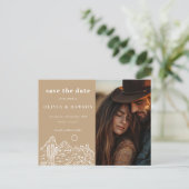 Cactus Line Art Desert Photo Save the Date ポストカード (スタンド正面)