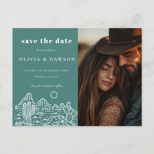 Cactus Line Art Desert Photo Save the Date ポストカード (正面)