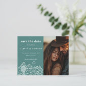 Cactus Line Art Desert Photo Save the Date ポストカード (スタンド正面)