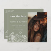 Cactus Line Art Desert Photo Save the Date ポストカード (正面/裏面)