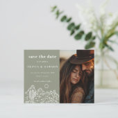 Cactus Line Art Desert Photo Save the Date ポストカード (スタンド正面)