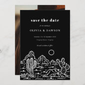 Cactus Line Art Desert Photo Save the Date 招待状 (正面/裏面)