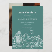 Cactus Line Art Desert Photo Save the Date 招待状 (正面/裏面)
