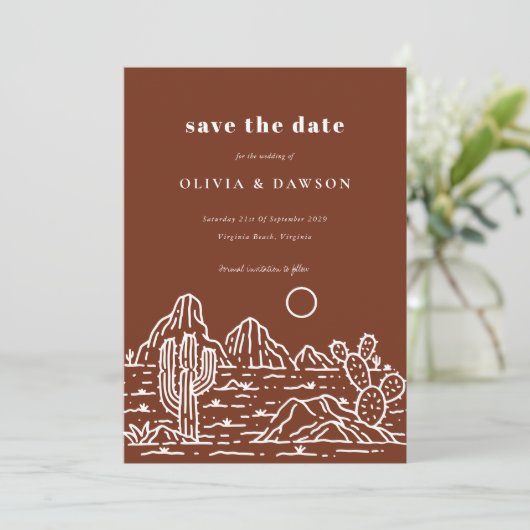 Cactus Line Art Desert Photo Save the Date 招待状 (スタンド正面)