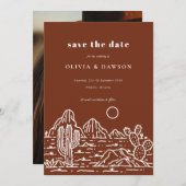 Cactus Line Art Desert Photo Save the Date 招待状 (正面/裏面)