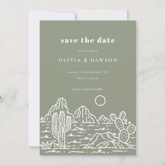 Cactus Line Art Desert Photo Save the Date 招待状 (正面)