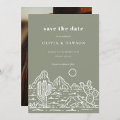 Cactus Line Art Desert Photo Save the Date 招待状 (正面/裏面)