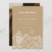 Cactus Line Art Desert Photo Save the Date Invita 招待状 (正面/裏面)