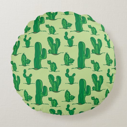 cactus pattern. hand drawing pattern. seamless han ラウンドクッション (正面)