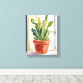 Cactus Plant | Green Botanical Watercolor キャンバスプリント (インサイチュ (ウッドフロア))