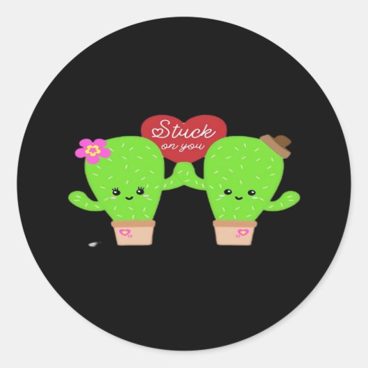 Cactus Plant Stuck On You Couples Heartfelt Design ラウンドシール (正面)