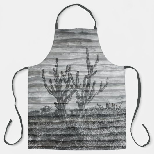 Cactus Plants On Wood Planks Black And White Photo エプロン (正面)