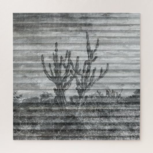Cactus Plants On Wood Planks Black And White Photo ジグソーパズル (縦)