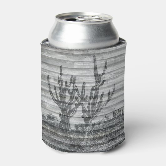 Cactus Plants On Wood Planks Black And White Photo 缶クーラー (缶正面)