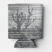 Cactus Plants On Wood Planks Black And White Photo 缶クーラー (正面)