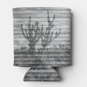 Cactus Plants On Wood Planks Black And White Photo 缶クーラー (裏面)