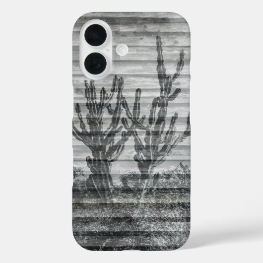 Cactus Plants On Wood Planks Black And White Photo Case-Mate iPhoneケース (裏面)