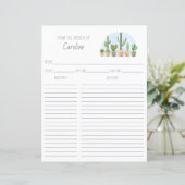 Cactus Plants Succulents Recipe Card Binder Insert (スタンド正面)