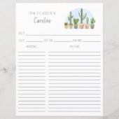 Cactus Plants Succulents Recipe Card Binder Insert (正面)