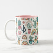 Cactus Pot with Plants, Flowers and Rainbows ツートーンマグカップ (左)