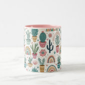 Cactus Pot with Plants, Flowers and Rainbows ツートーンマグカップ (中央)