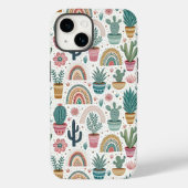 Cactus Pot with Plants, Flowers and Rainbows Case-Mate iPhoneケース (裏面)