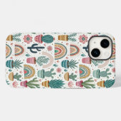 Cactus Pot with Plants, Flowers and Rainbows Case-Mate iPhoneケース (裏面 (横))