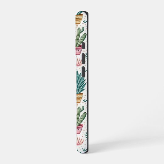 Cactus Pot with Plants, Flowers and Rainbows iPhoneケース (左側面)