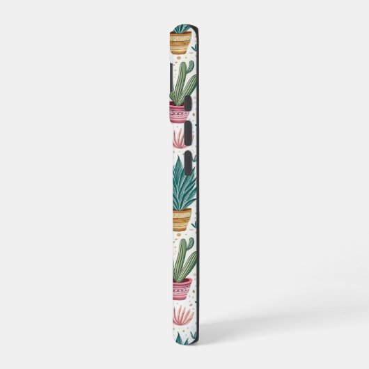 Cactus Pot with Plants, Flowers and Rainbows iPhone 16ケース (左側面)