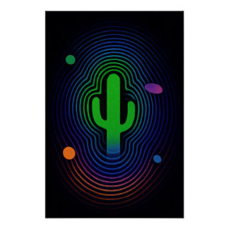 Cactus psychédélique en couleurs vives ポスター
