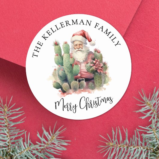 Cactus Santa Christmas ラウンドシール