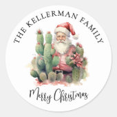 Cactus Santa Christmas ラウンドシール (正面)