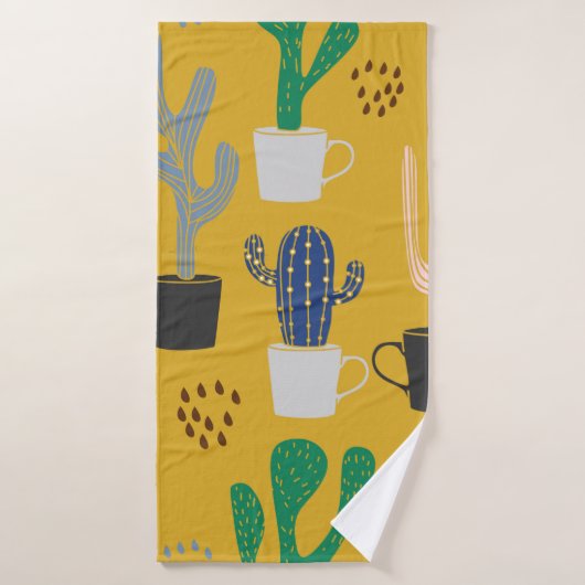 Cactus seamless pattern background. Hand drawn col バスタオル (バスタオル)