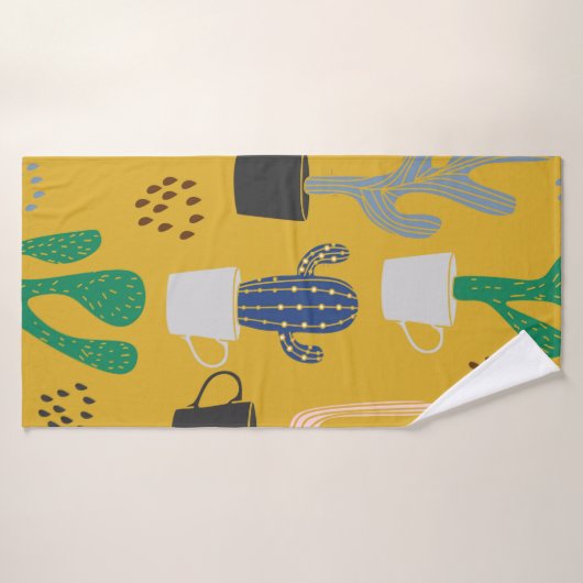 Cactus seamless pattern background. Hand drawn col バスタオル (バスタオル)
