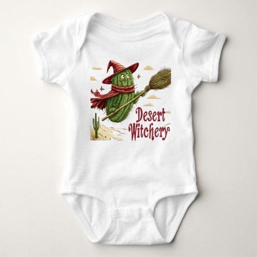 Cactus Sorcière en Désert, Illustration Halloween ベビーボディスーツ (正面)