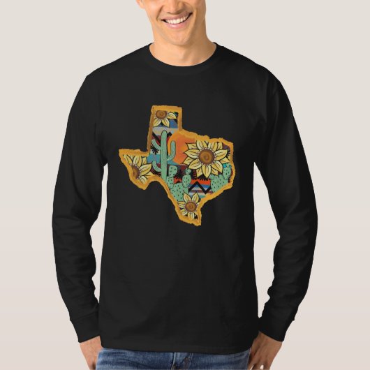 Cactus & Sunflower Texas Map Texas State Texas Hom Tシャツ (正面)